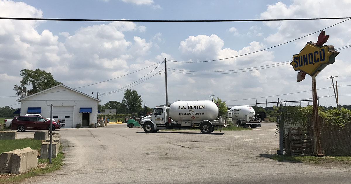 L.A. Bexten propane truck fueling up for deliveries